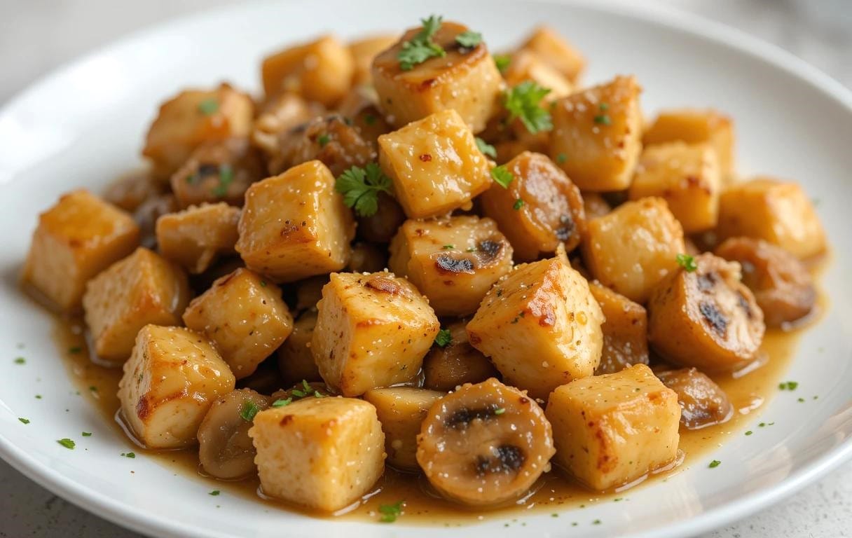 Garlic Butter Chicken Bites Mushrooms
