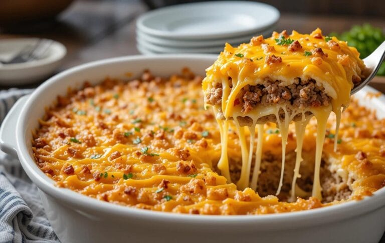 Cheesy Hashbrown Casserole with Ground Beef