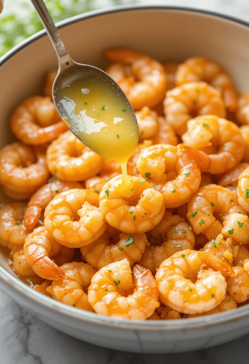 Air Fryer Garlic Butter Shrimp served with lemon wedges and parsley garnish