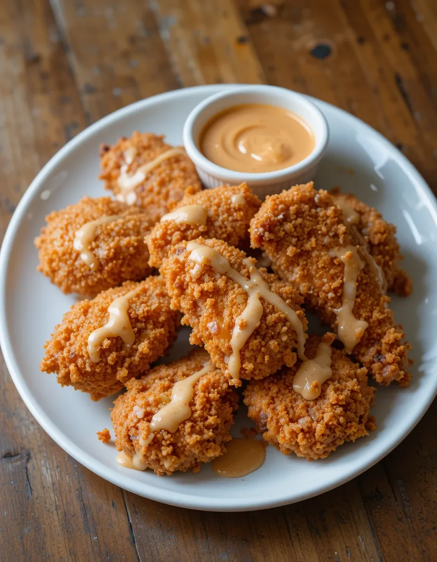 A small white bowl filled with creamy Bang Bang sauce, with a spoon partially submerged to show its thick texture.