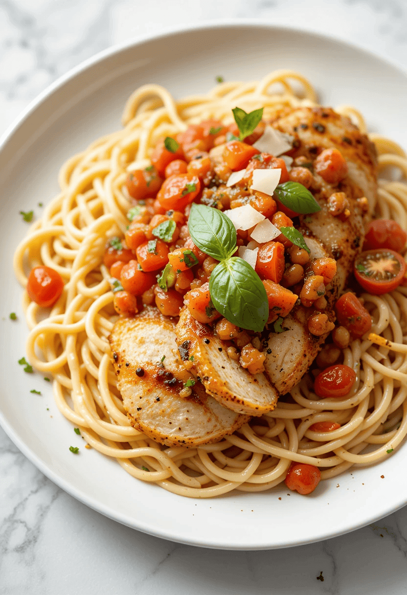  Bruschetta Chicken Pasta recipe with tangy bruschetta and tender marinated chicken is here to help