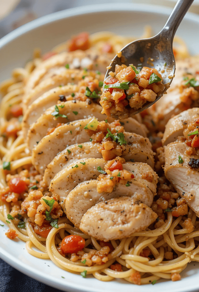  Bruschetta Chicken Pasta recipe with tangy bruschetta and tender marinated chicken is here to help