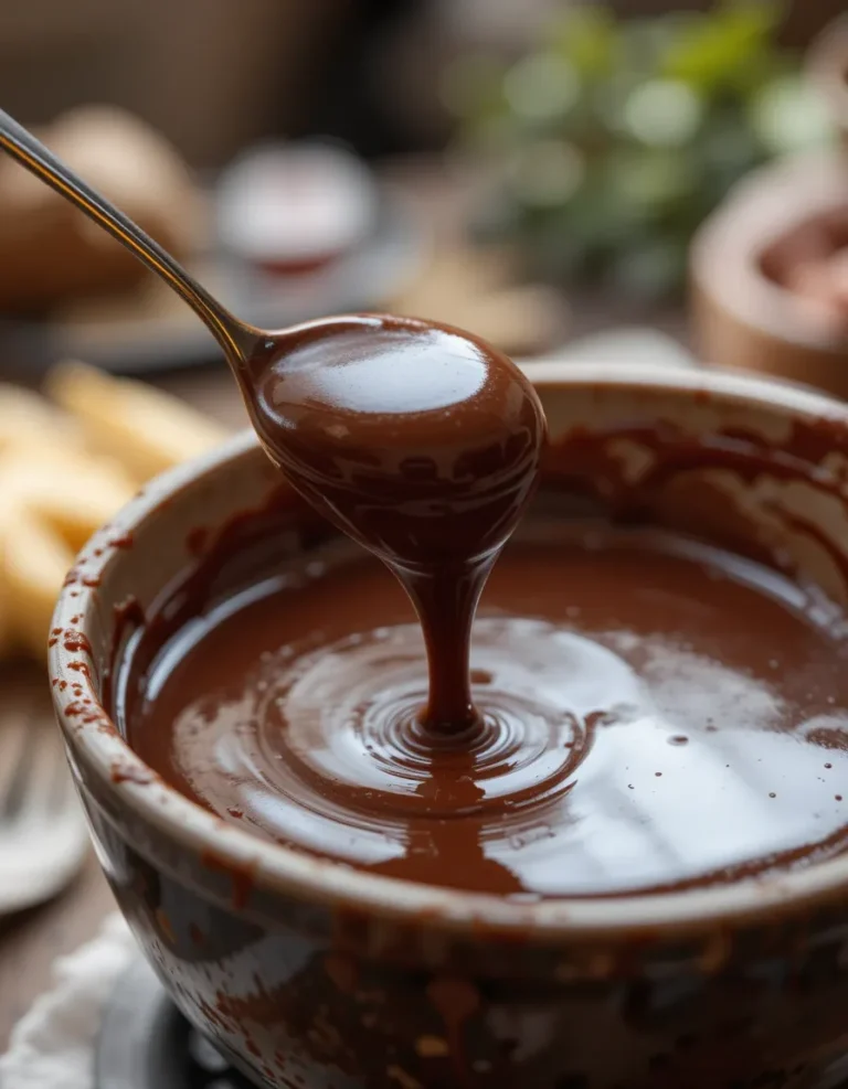 Top view of a saucepan with partially melted chocolate, cream, and milk, highlighting the fondue preparation process.