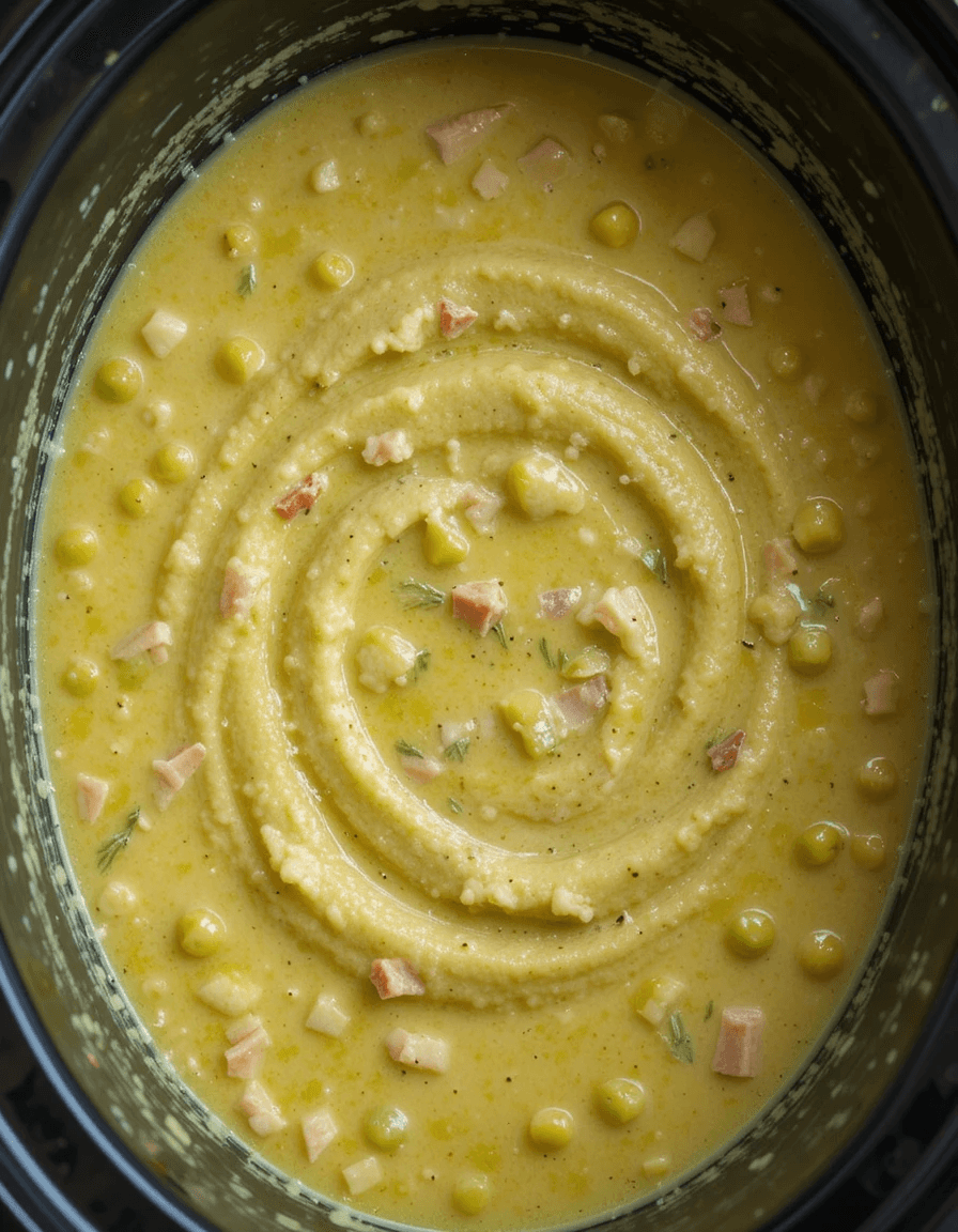 creamy pea and ham soup recipe is thick, comforting, and packed with deep smoky goodness