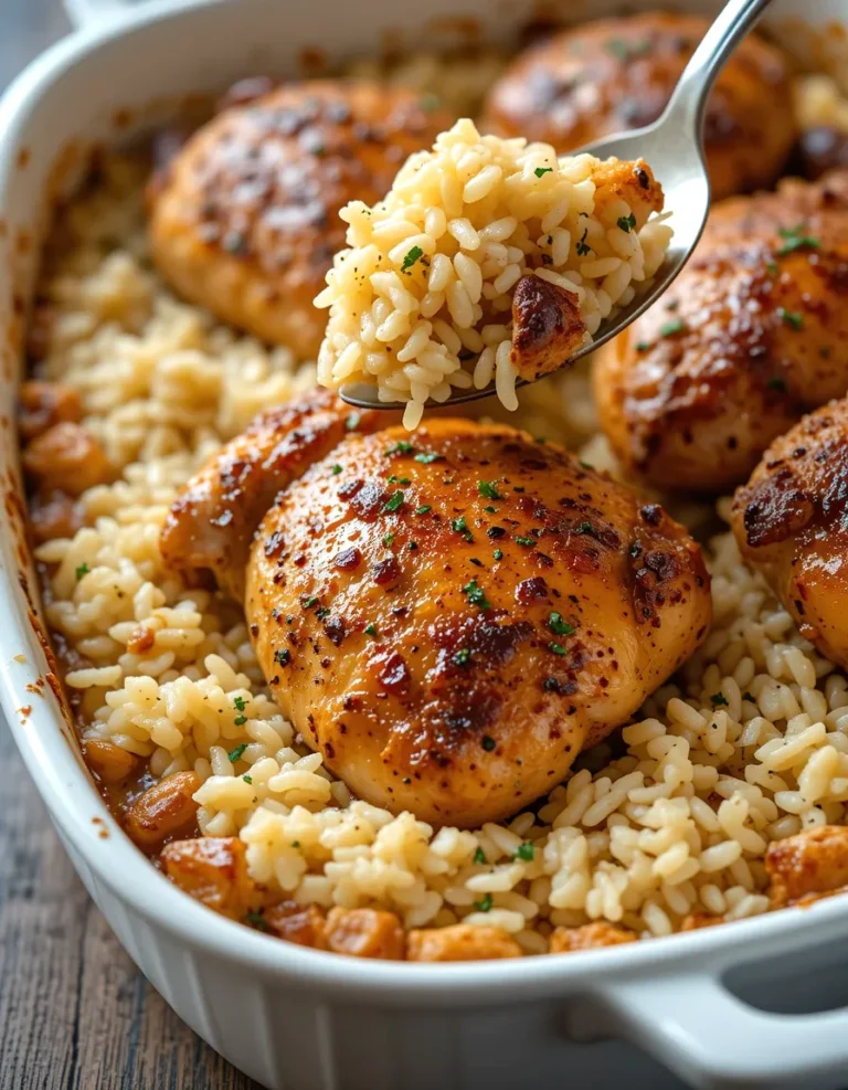 Oven Baked Chicken and Rice is juicy, tender, and bakes perfectly in one dish