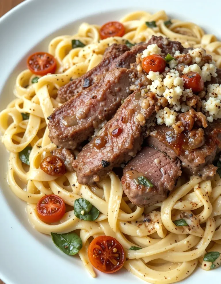 Restaurant-Style Steak Alfredo with Gorgonzola Cheese