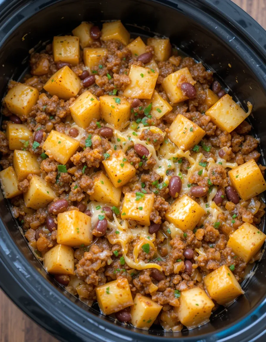Slow Cooker Cowboy Casserole makes weeknights easy with simple ingredients and slow-cooked perfection