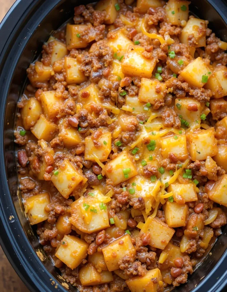 This Slow Cooker Cowboy Casserole is a no-fuss recipe filled with rich flavors and melty cheese.