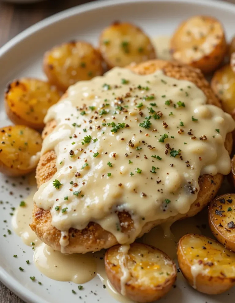 Garlic Parmesan Chicken and Potatoes recipe is creamy, cheesy, and packed with rich, comforting goodness