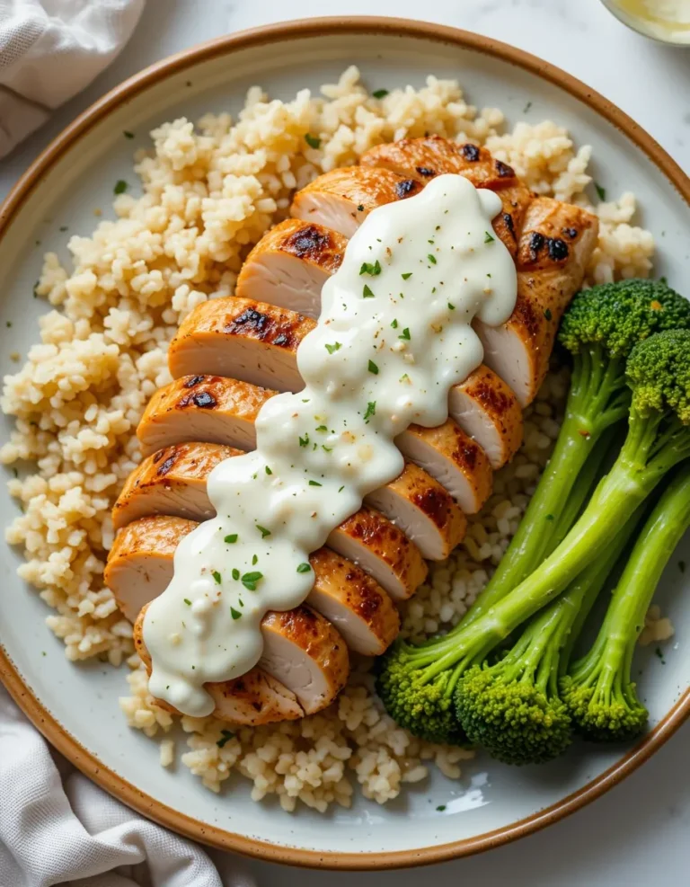 Grilled Chicken Broccoli Bowls With Creamy Garlic Sauce