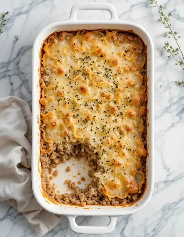 French Onion Ground Beef and Rice Casserole