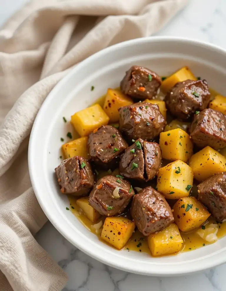 Garlic Butter Steak Bites and Potatoes